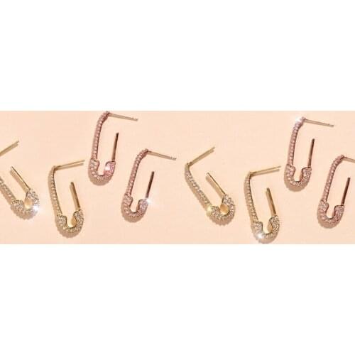 INS Ken bean with the same paragraph diamond pin earrings niche paper clip earrings simple and cold style personalized earrings