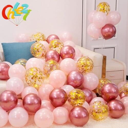 50Pcs Chrome metal Pink Confetti balloons 12inch 2.8g Pearl Metal Latex Helium Birthday Party baloons Baby Shower Wedding Decor