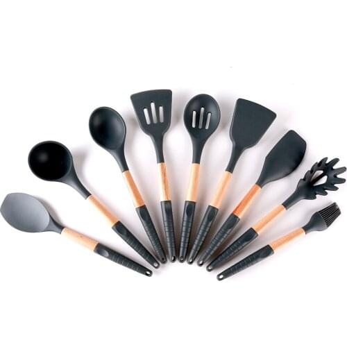 Silicone Cooking Utensils Kitchen Utensils 9 PCS Set with Wood Handles Heat Resistant and Nonstick Kitchen Accessories Cooking