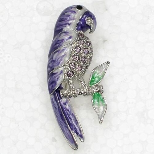 Rhinestone Purple Enamel Parrot Pin brooches C2097 DQ