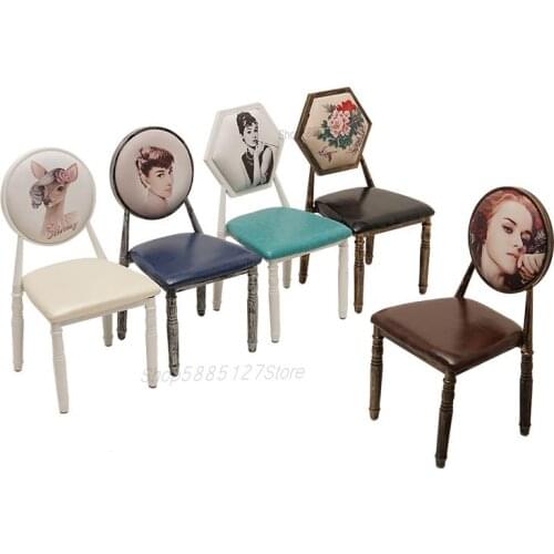European Style Retro Distressed Round Backrest Chair Pattern Custom Makeup Manicure Chair Fashion Theme Hotel Restaurant Table A