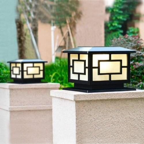 Solar LED Column Light Outdoor Lamp for Fence Deck or Patio Warm White Red Lighting Aluminum Waterproof Cottage Villa Lamp