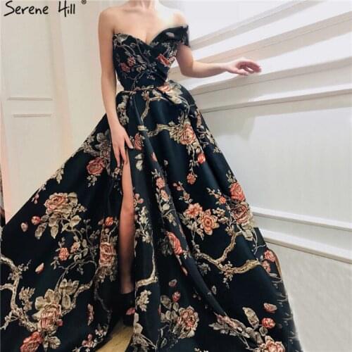 Navy Blue One-Shoulder Sexy Prom Dresses 2020 Embroidery Flowers Sleeveless Prom Gowns Serene Hill BLA60904