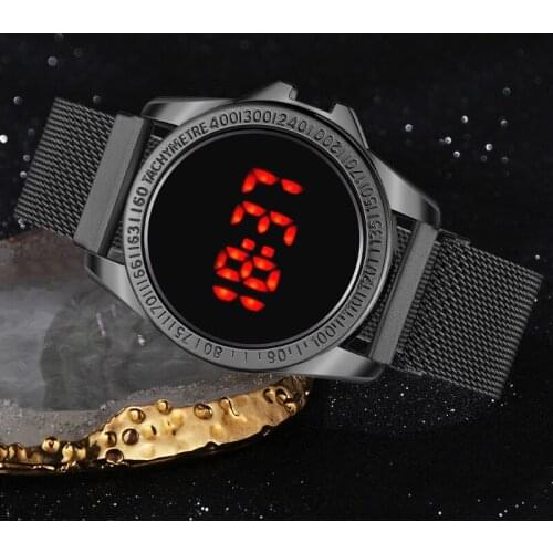 Trend Personality Movement LED Red Light Women Watch Steel Belt Watch Fashionable and Versatile Digital Wristwatches