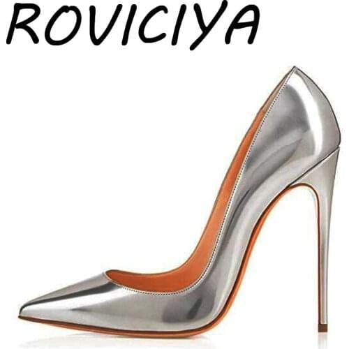 Silver Pumps Pointed Toe high heels 12 cm Women Shoes Prom Wedding Shoes Brand Designer Stiletto Shallow Gold YG018 ROVICIYA