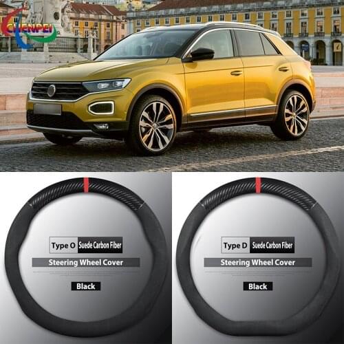 Four Seasons Universal Non-Slip Carbon Fiber Suede Steering Wheel Cover For Volkswagen T-ROC Car Interior Accessories