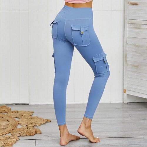 NORMOV Women Fitness Leggings High Wasit Push Up Pocket Cargo Legging Femme Slim Elastic Workout Jeggings Leggins Woman Solid