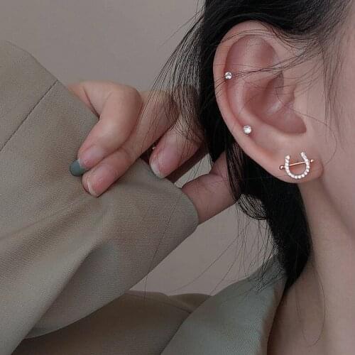 Fashion Crystal Letter U Shape Stud Earrings For Women 925 Sterling Silver Jewelry Accessories Pendientes eh898