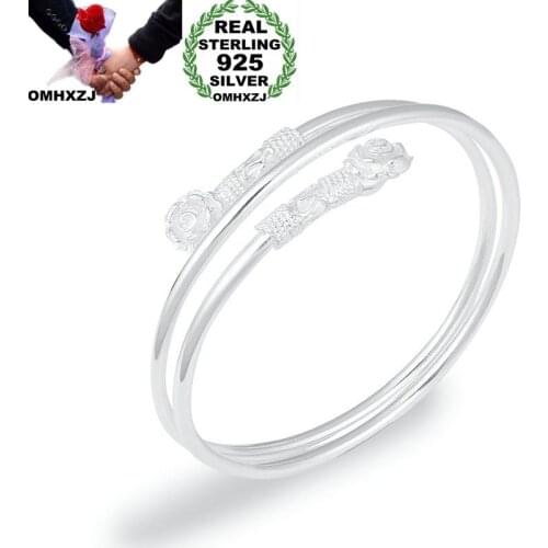 OMHXZJ Wholesale European Fashion Woman Girl Party Wedding Gift Sakura Resizable 925 Sterling Silver Cuff Bangle BA09