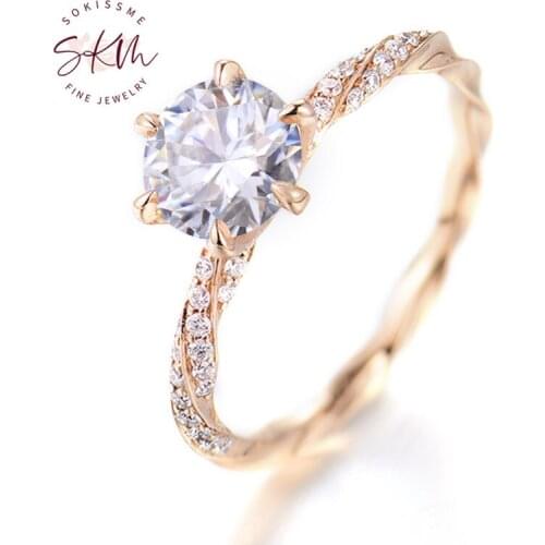 SKM Brand designer moissanite rings for women delicate rings 14k rose gold Engagement rings Anniversary Luxury Fine Jewelry
