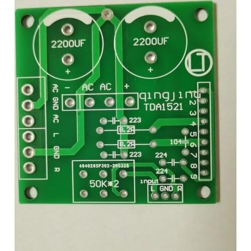 TDA1521 2.0 Channel 15W+15W Pure Pre Stage Stereo Power Amplifier Circuit PCB Empty Board Dual DC16V