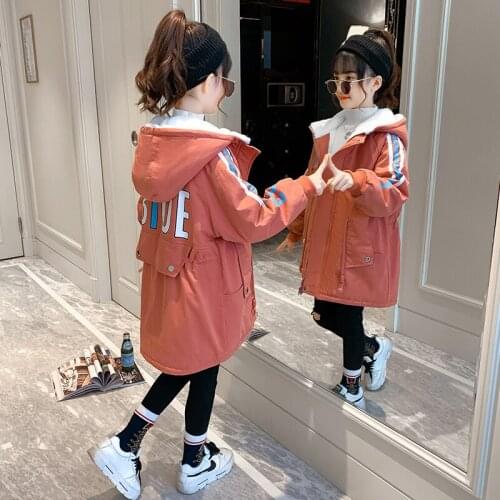 2021 Spring Autumn Girl Jacket Hooded fashion Windproof Warm Outwear Casual Kids Children Clothing 7-16 Years Old