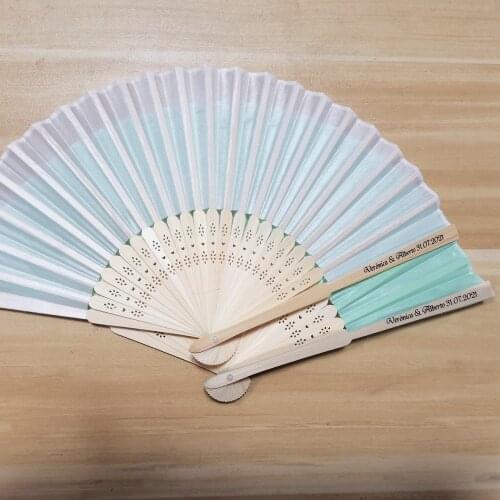 24pcs/lot Personalized Print Engrave Wedding Favor Silk Fan Customized Bride & Grooms Name Cloth Hand Fan Wedding Gift