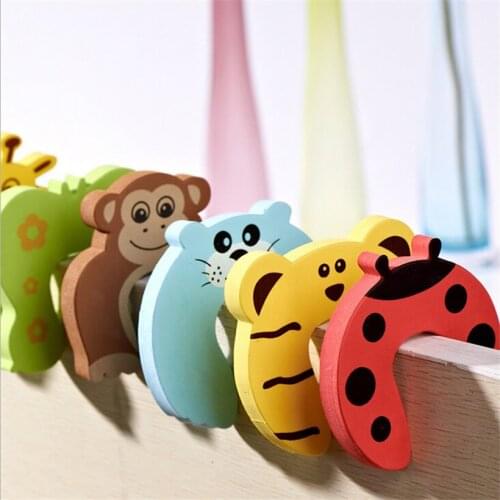 5pcs Door Stopper Holder lock Safety Finger Protector Kids Baby Cartoon Animal Jammers Stop Edge & Corner for Children Guards