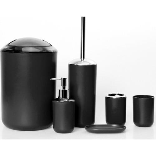 6Pcs Bathroom Accessories Set Toothbrush Holder Cup Soap Dispenser Dish Toilet Brush Trash Can Plastic Tumbler Cup Washroom Tool