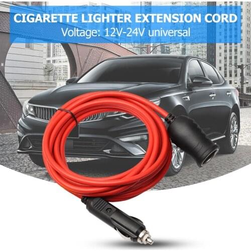 12V 24V 10A Car Accessory Cigarette Lighter Socket Extension Cord Cable 3.6m Red Cigarette Lighter Plug Male-To-Female