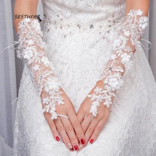 White Bridal Wedding Gloves Fingerless Long Gloves For Bridal Lace Wedding Gloves Accessories ST036