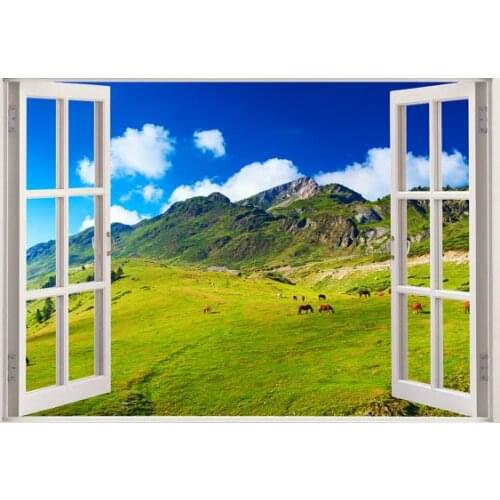 Free shipping horses in the mount Window 3D Wall Decal Art waterproof Removable Wallpaper Forest Mural Sticker Vinyl Home Decor