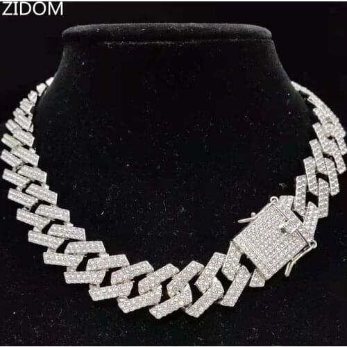 Men Women Hip Hop Iced Out Bling Chain Necklace 20mm Width rhombu Chain Hiphop Necklace Male Fashion Charm jewelry
