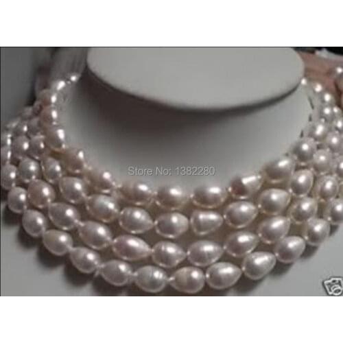 Rice shape 8-9mm White pearl beads long necklace 55inch Women fashion jewelry making design wholesale and retail