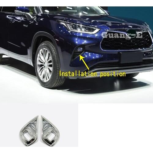 For Toyota Highlander 2020 2021 2022 Car Body Front Fog Light Lamp Detector Frame Sticker Styling ABS Chrome Trim Frame Parts