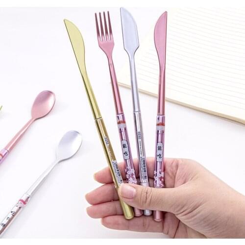 40PCS Creative Spoon Cutlery Modeling Gel Pens Black 0.5mm Student Stationery Office Accessories