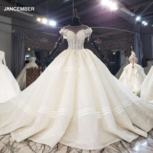 HTL1574 Charming Luxurious And Noble Wedding Dress 2020 Pearls Beading Crystal O-Neck Ball Gowns Lace Up Back платье венчальное