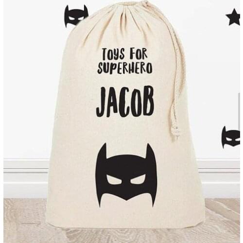 Customized superhero Christmas Santa Sacks kids storage Canvas gift toy bags New Year birthday cotton drawstring storage bag