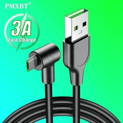 90 Degree Elbow Micro USB Cable 3A Fast Charging For Samsung S7 S6 J5 J7 Xiaomi Redmi Note 4 Mobile Phone Microusb Charger Cable