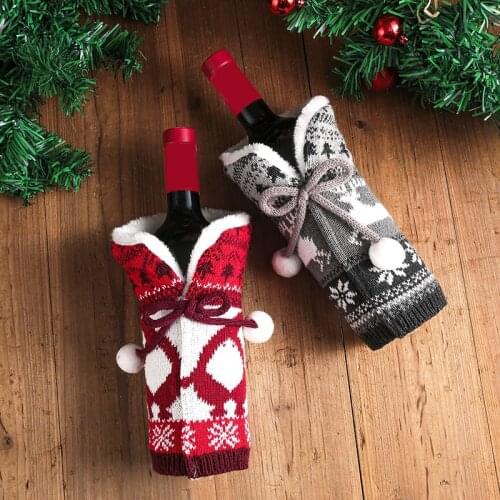 Red Wine Beer Champagen Cover Knitting Wool Christmas Wine Bottle Cover Knitted Sweaters Home Festival Table Decoration
