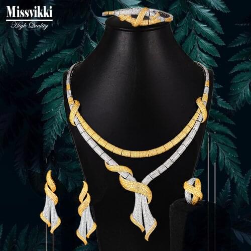 Missvikki Luxury Noble Micro Pave CZ Necklace Bangle Earring Ring Sets Latest Luxury Bridal Wedding Jewelry 4pcs Set For Women