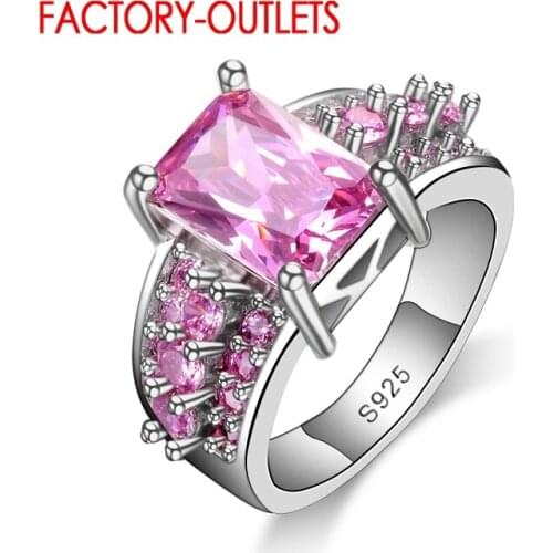 Fashion 925 Cubic Zirconia Rings For Women Vintage Pink Crystal Wedding Finger Rings Bijoux
