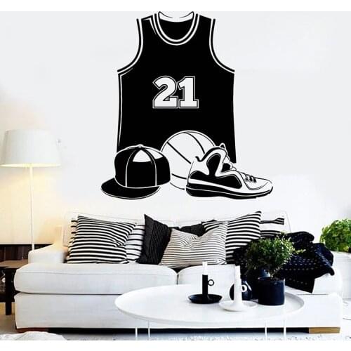 Wall Decal Basketball Uniform Shoes Cap Ball Sports Player Locker Room Interior Decor Vinyl Stickers Boys Bedroom Art Mural C015