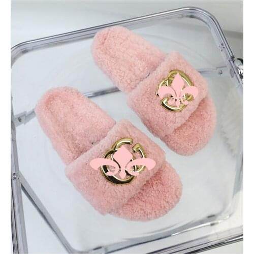 New WnmenS slippers In 2021 Soft Wool Slippers Gold Plated Decorative Wool Shoes Fashion Home Flat Shoes 34-42