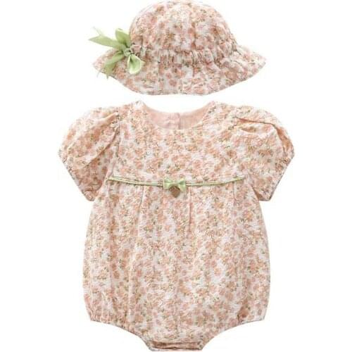 Newborn Infant Baby Girls Clothes Summer Kids Bodysuit Floral Elegant Cute Sunsuit Outfit with Hat