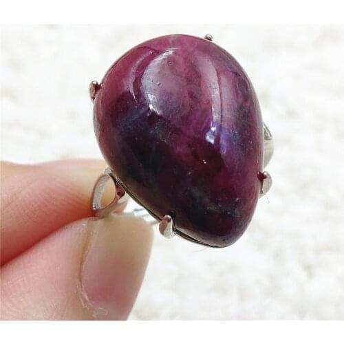 Top Quality Natural Ruby Zoisite Red Adjustable Ring Gemstone 21x16mm 925 Sterling Silver Water Drop Big Size Ring AAAAAA