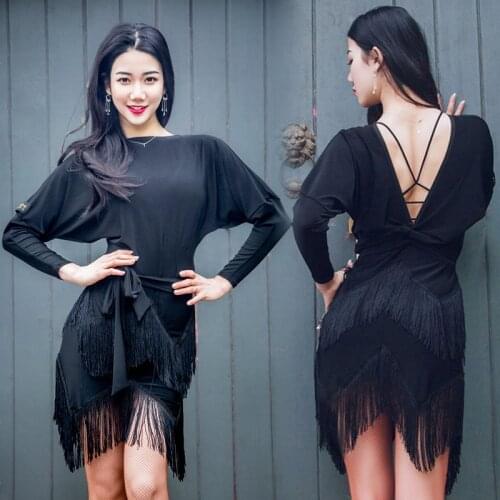 Fringe Tango Dress Women Sexy Latin Practice Wear Samba Black Dress Dance Outfit Performance Costume Cha Cha Dance Wear JL3244