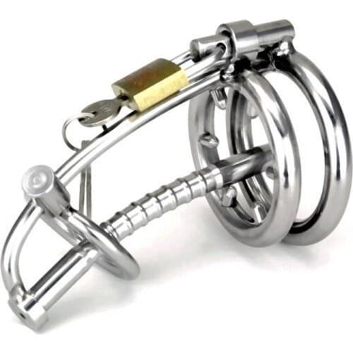 Latest Design Male Bondage Chastity Device Stainless Steel Cock Cage With Catheter BDSM Sex toys Chastity Belt