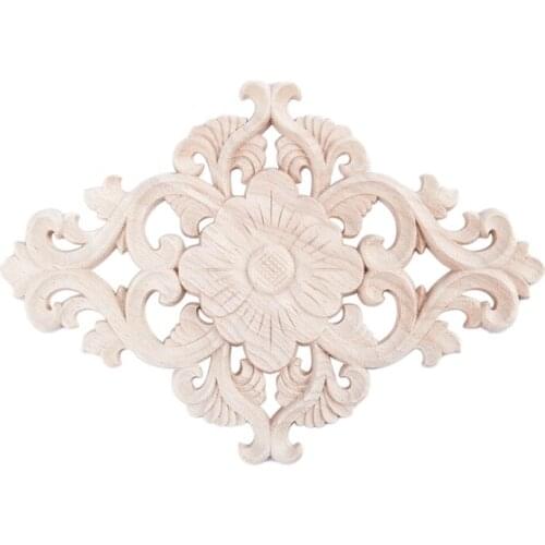Practical Lots Wood Carved Long Onlay Applique Unpainted Flower Walls Cabinets Door Decor Type:21x15cm