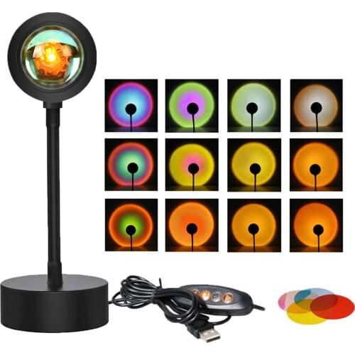 12 Colors Sunset Projection Lamp Atmosphere Rainbow Night Light for Home Bedroom Party Festival Wall Decor Live Background USB