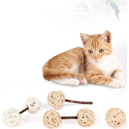 Rattan Ball Cat Interactive Toy Pet Teeth Cleaning Tool Silvervine Cat Teaser Stick Bell Ball Kitten Chewing Toy Pet Supplies