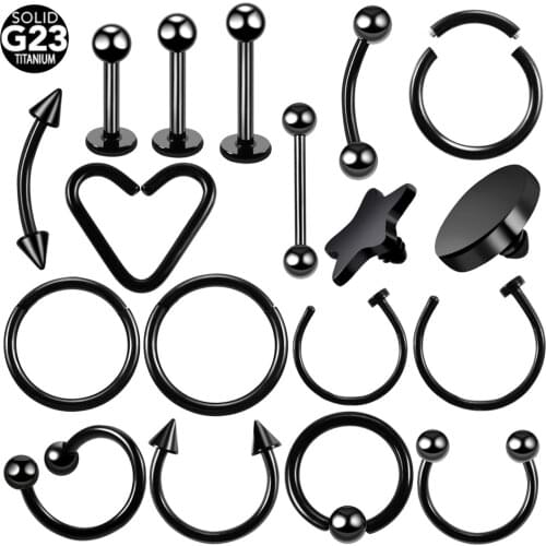 1PC Titanium Black Horseshoe Eyebrow Tongue Labret Rings Hinged Segment Nose Septum Clicker Daith Heart Earrings Tragus Jewelry