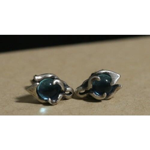 New Retro Design 925 Sterling Silver Earrings Blue Topaz Earrings Fashion Simple Cold Wind Jewelry Accessories