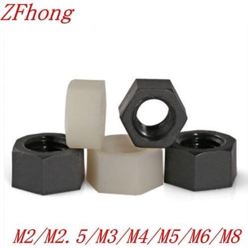10-50PCS DIN934 M2 M2.5 M3 M4 M5 M6 M8 M10 M12 White Or Black nylon plastic hex nut