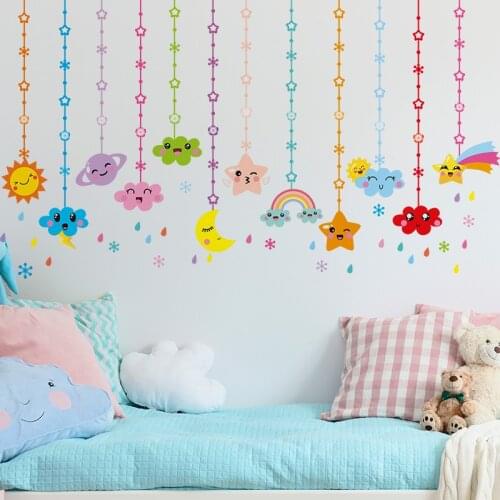 [SHIJUEHEZI] Cartoon Clouds Stars Ornament Wall Sticker DIY Sun Rainbow Mural Decals for House Kids Room Baby Bedroom Decoration