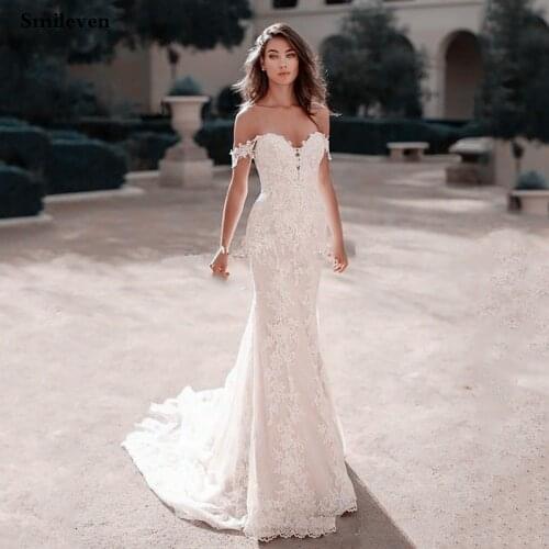Smileve Lace Mermaid Wedding Dress Sexy Backless Bride Dresses Boho Off The Shoulder Robe De Mariee