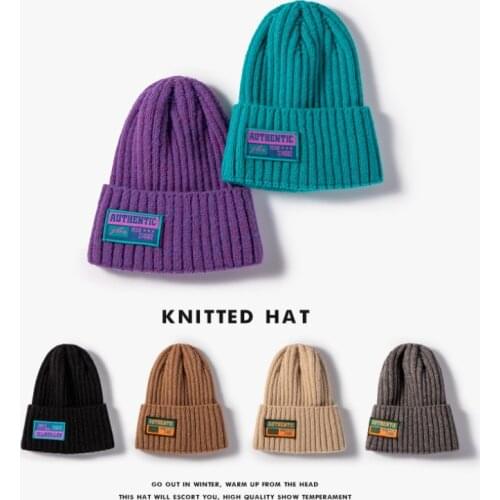 Warm Letter Label Skullies Beanies Winter Hats For Women Men Cotton Cashmere Knitted Beanie Soft Soild Couple Caps