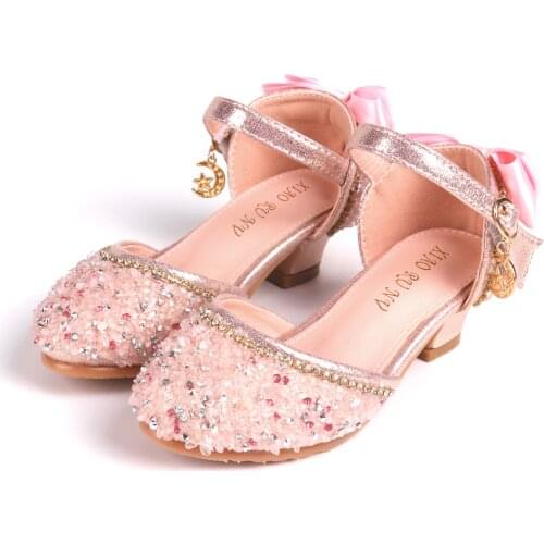 Granule Glitter D'orsay Flower Girl Princess Dress Shoes Soft Sole Non Slip Birthday Party Sweet Bow Backack Small Heels Stage
