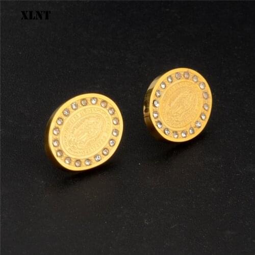XLNT Stainless Steel Virgin Mary Earrings Gold Color with Rhinestone Trendy Religious Jewelry Gifts Earrings For Women