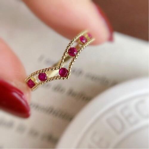 Aazuo 18K Solid Rose Gold Natural Ruby 0.25ct None Diamonds Classic Double V Lines Ring For Women Senior Banquet Party